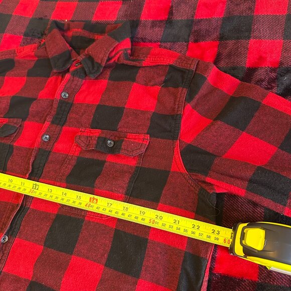 Casual Button Down Mens Large Red Plaid Rugged Cottagecore Flannel Shirt - Picture 3 of 4